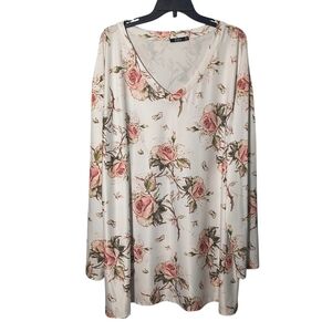 Size 4XL Floral Bubble Bee V-Neck Stretch Lightweight Tunic Top Fairy Flowy